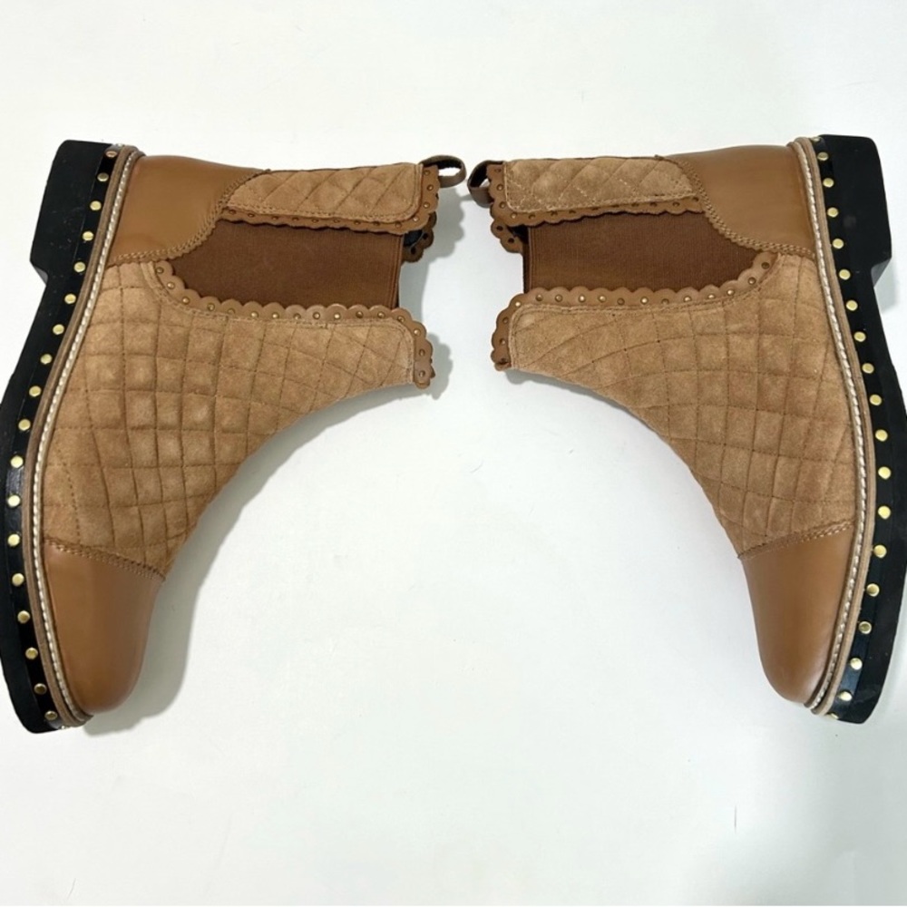 Free People Atlas Brown Suede Patent Toe Chelsea Boots SIZE 8.5